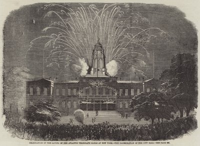 Celebration of the laying of the Atlantic Telegraph Cable at New York, the Illumination of the City Hall by English School